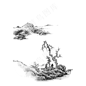 山水水墨黑白东方意境线条PNG