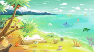 夏日清爽小海怪海滩绿色系配图