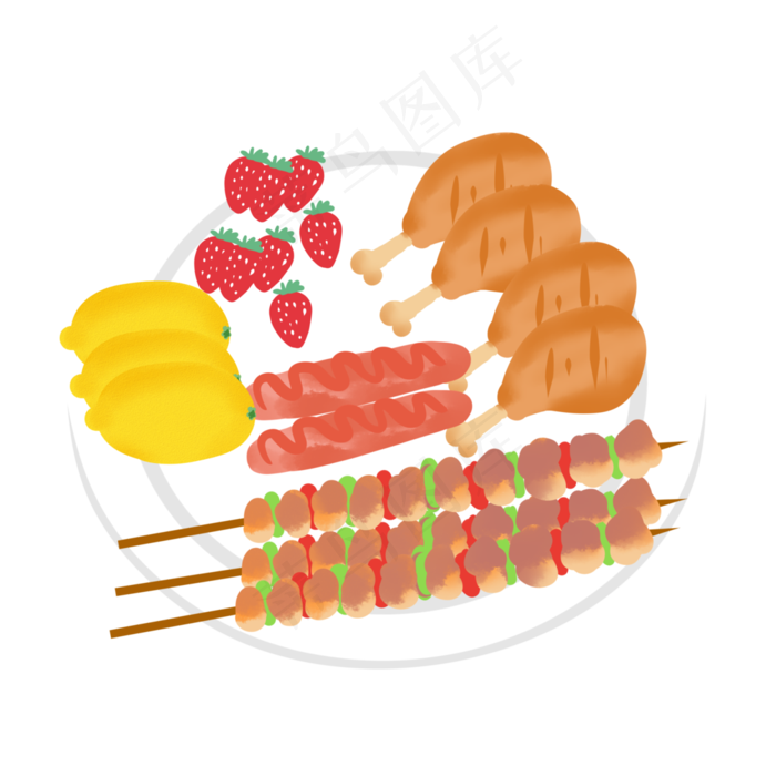 烧烤水果美食插画