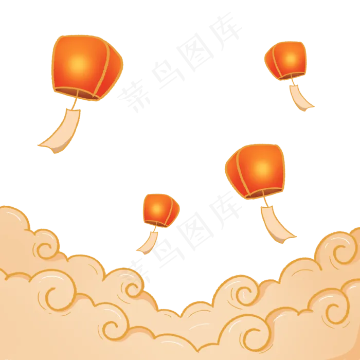 中国风国潮孔明灯祥云,免抠元素(2000X2000(DPI:300))psd模版下载