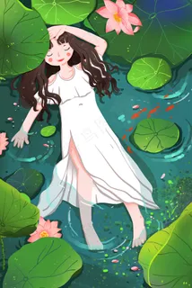 夏天荷花池中的少女 夏天荷花池中的少女