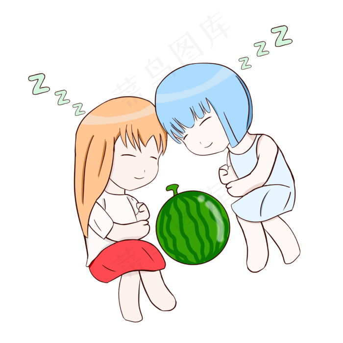 大暑小暑手绘风格西瓜女孩(2480X2480)