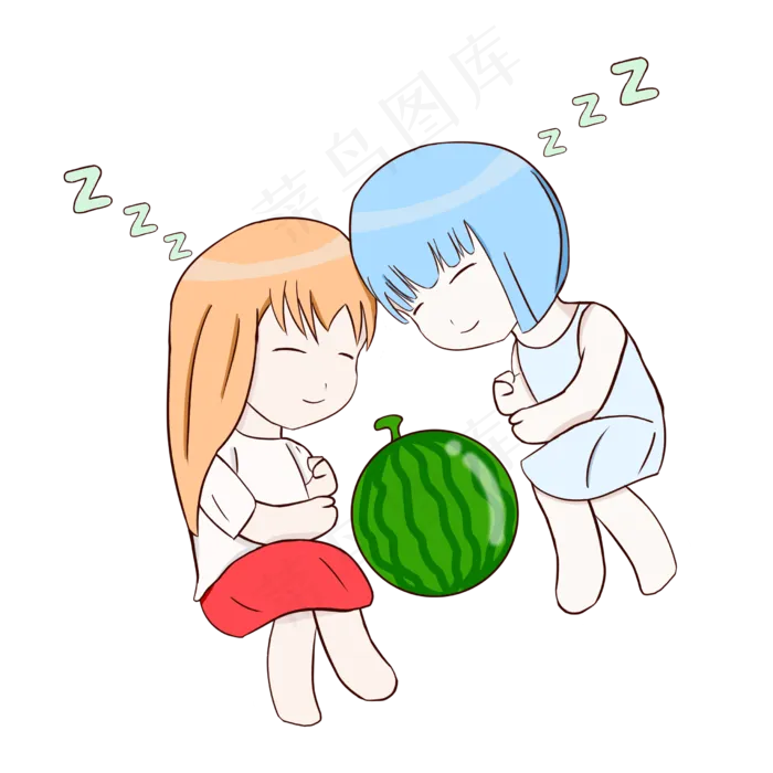 大暑小暑手绘风格西瓜女孩(2480X2480)