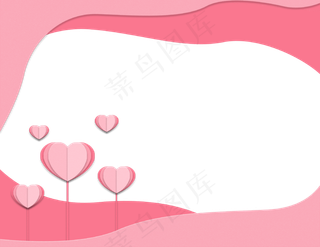 简约立体剪纸风红粉色爱心边框,免抠元素