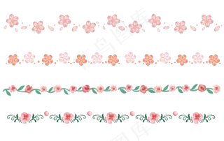 四种手绘花朵分割线