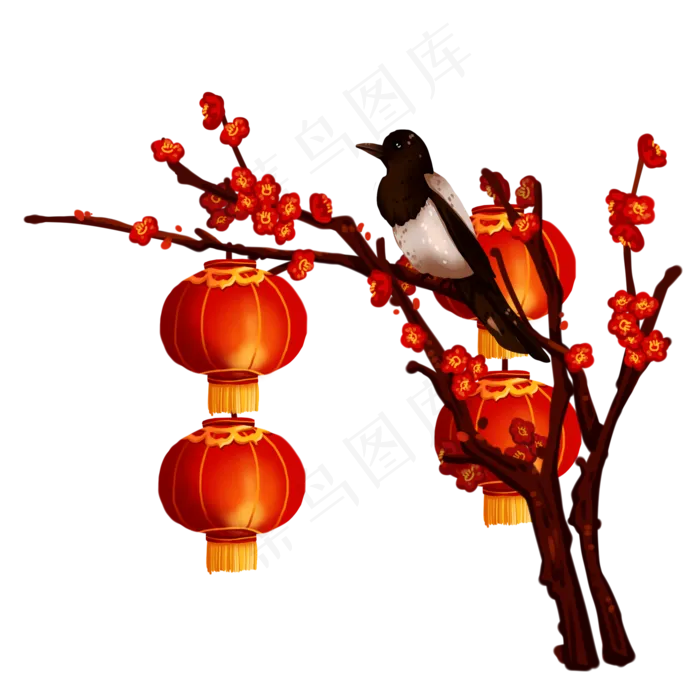 喜上眉梢花灯喜鹊节日免抠元素
