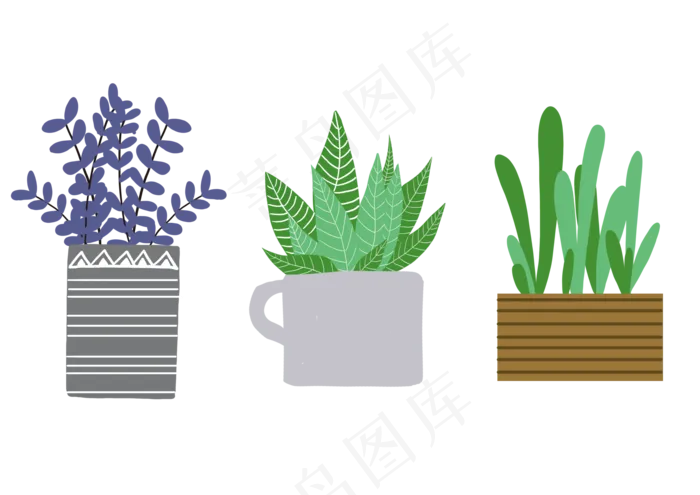 手绘小清新植物盆栽PNG素材,免抠元素