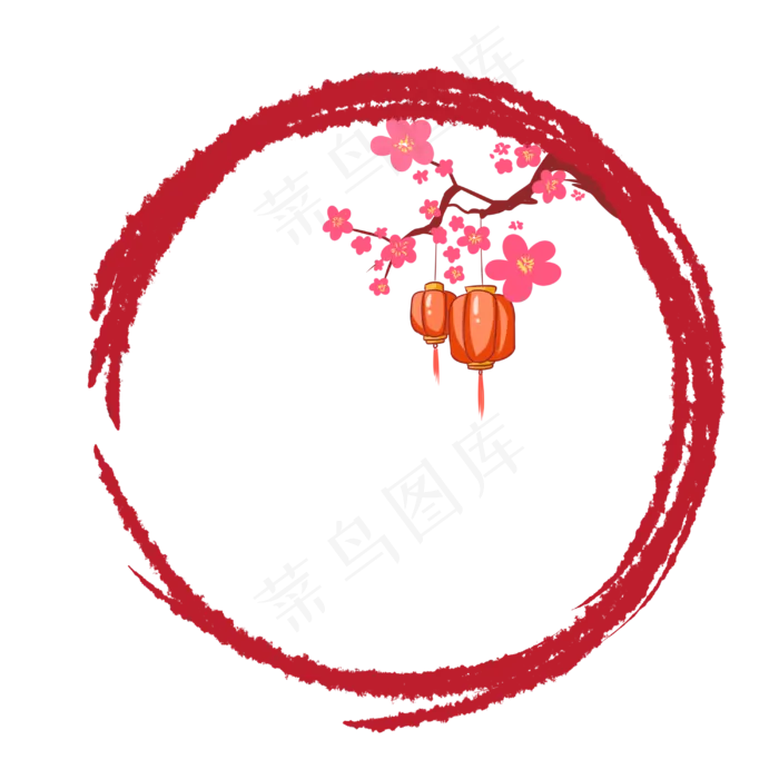 红梅灯笼新春水彩边框,免抠元素(3000*3000px 300 dpi )psd模版下载