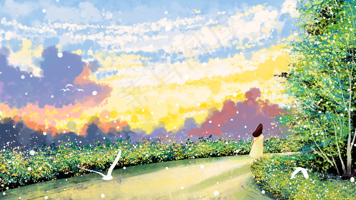 天空太阳落山云朵唯美治愈(2880*1620px 300 dpi )psd模版下载