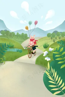 春郊游踏青手绘风风和日丽