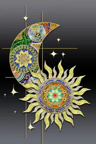 珐琅挂画太阳月亮珐琅彩红蓝金多色晶瓷风挂画