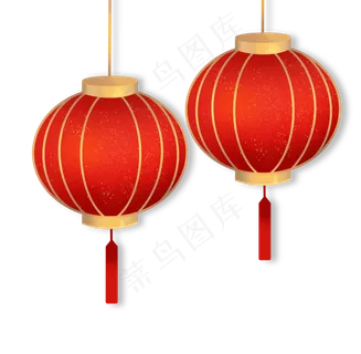 新年立体大红灯笼,免抠元素