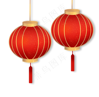 新年立体大红灯笼,免抠元素