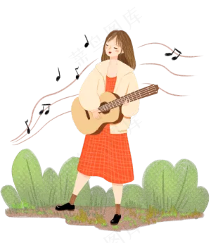 陶醉弹吉他唱歌女孩,免抠元素