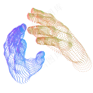科技智能双手魔幻数据点状黄色蓝,免抠元素