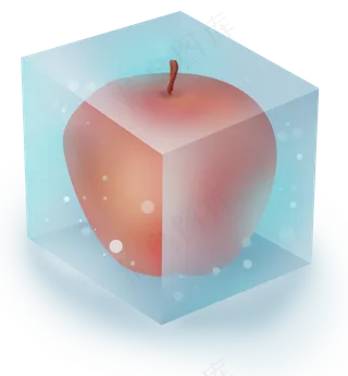 夏季冰块里的苹果