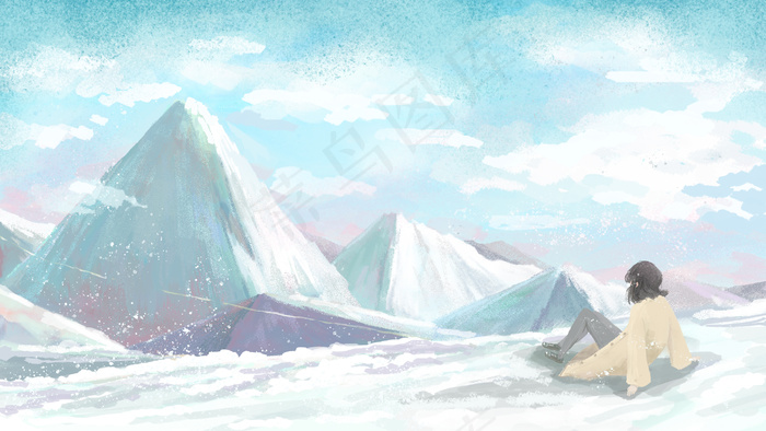 冬季青春自然大场景雪山冬天少女(3545X5315(DPI:300))psd模版下载