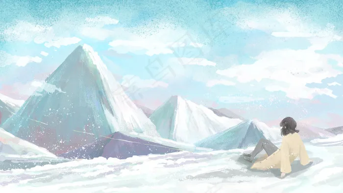 冬季青春自然大场景雪山冬天少女(3545X5315(DPI:300))psd模版下载