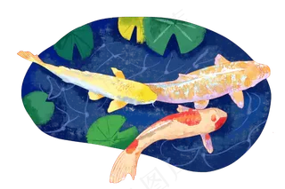 锦鲤荷叶水墨画水彩,免抠元素