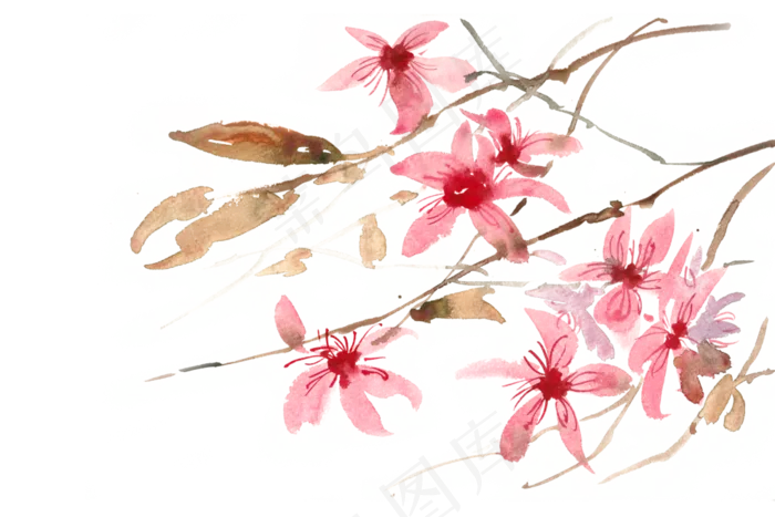 粉红色的花水彩画PNG免抠素材(7087X4724(DPI:300))psd模版下载