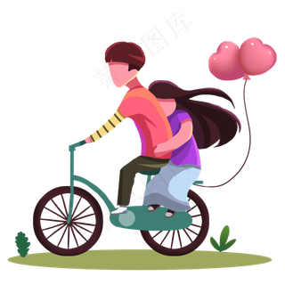 双十一情侣骑车手绘免抠元素