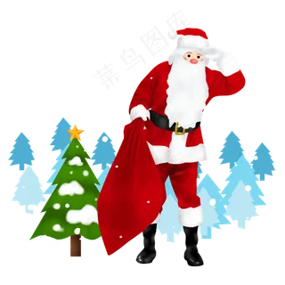 手绘圣诞老人送礼物,免抠元素