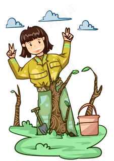 植树节开心的小女孩 植树节开心的小女孩