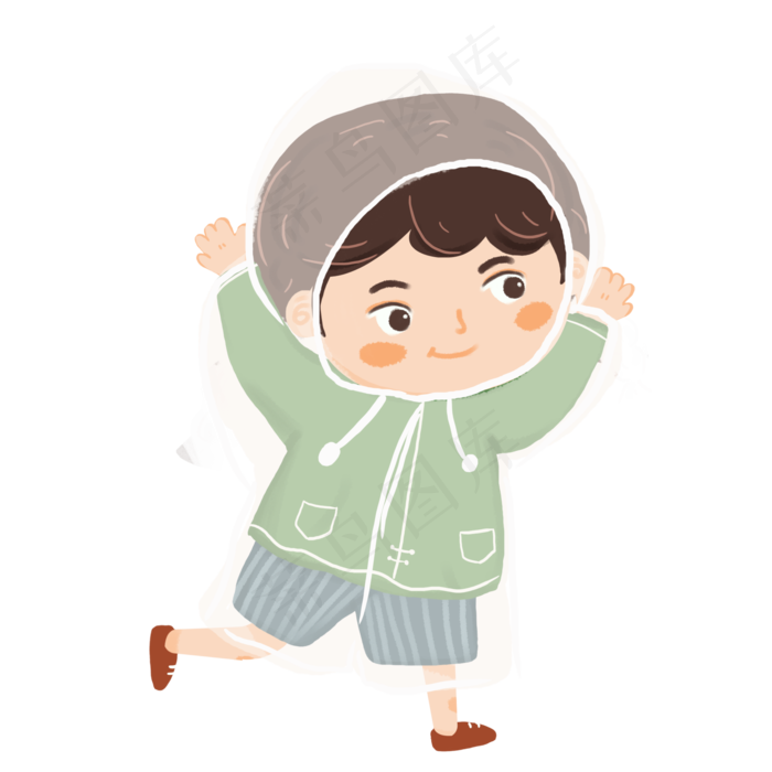 卡通雨水节气男孩,免抠元素