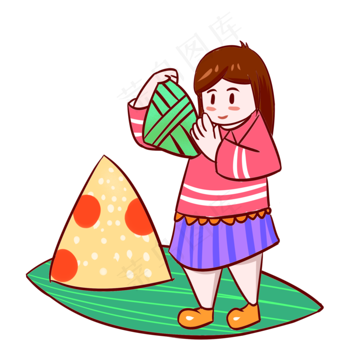 端午节吃粽子的女孩手绘插画