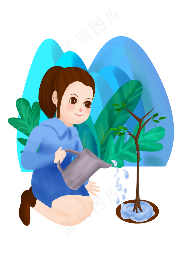 植树节浇水的小女孩