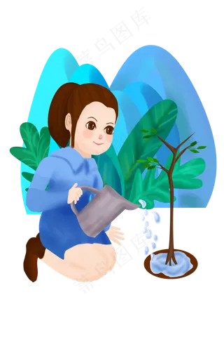 植树节浇水的小女孩