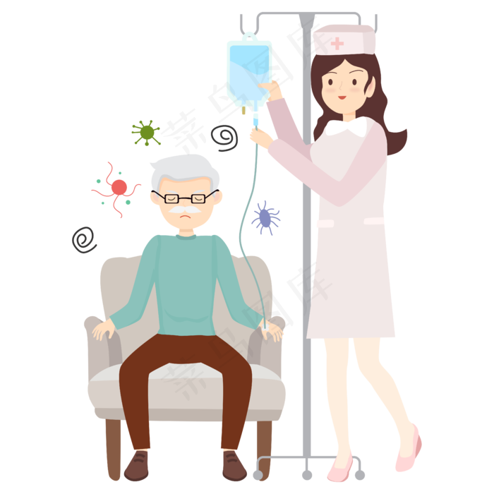 生病老人输液矢量图