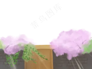 春天桃花红花春光院子墙PNG绿
