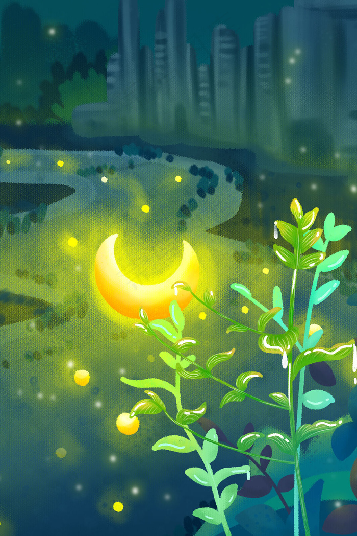 晚安月亮夏夜户外发光星光