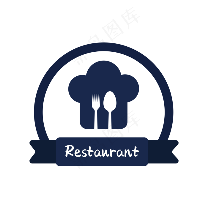 矢量图水彩蓝色餐厅图标