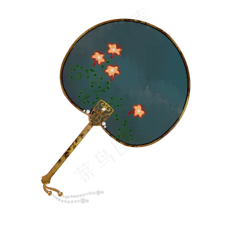 华贵团扇中国风水墨PNG素材,免抠元素