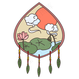 新年祥云荷花装饰手绘图案