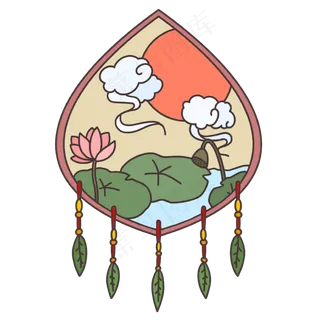 新年祥云荷花装饰手绘图案