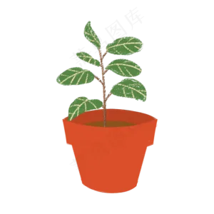 手绘绿色植物盆栽