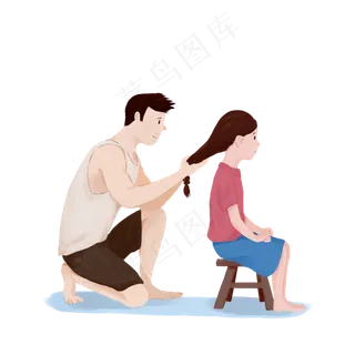 父亲给女儿梳辫子