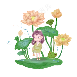 中国风荷塘雨露小女孩