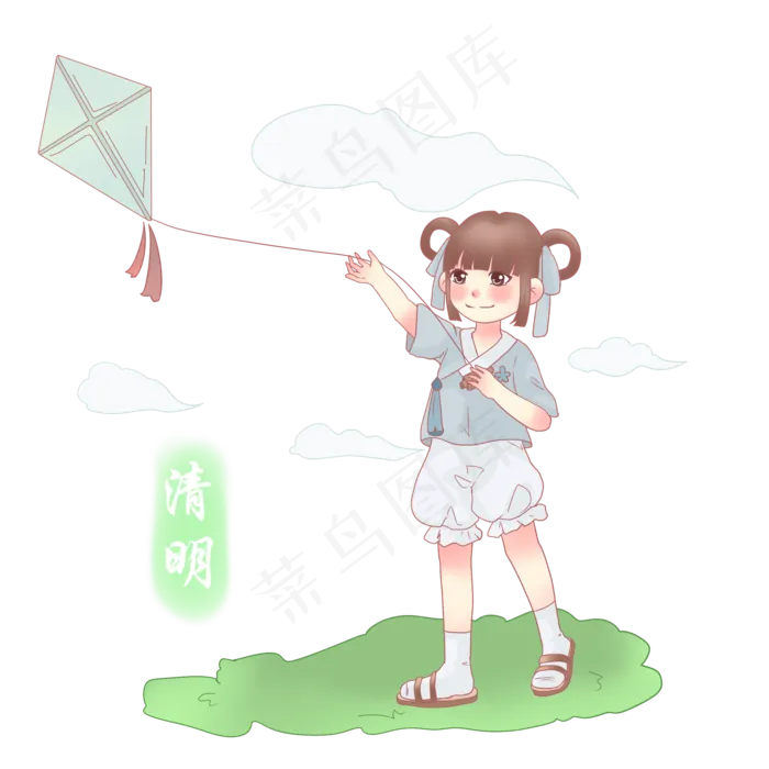 清明节放风筝的女孩
