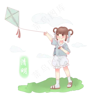 清明节放风筝的女孩