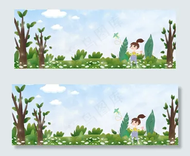 春天蓝天白云下放风筝的女孩 春天蓝天白云下放风筝的女孩