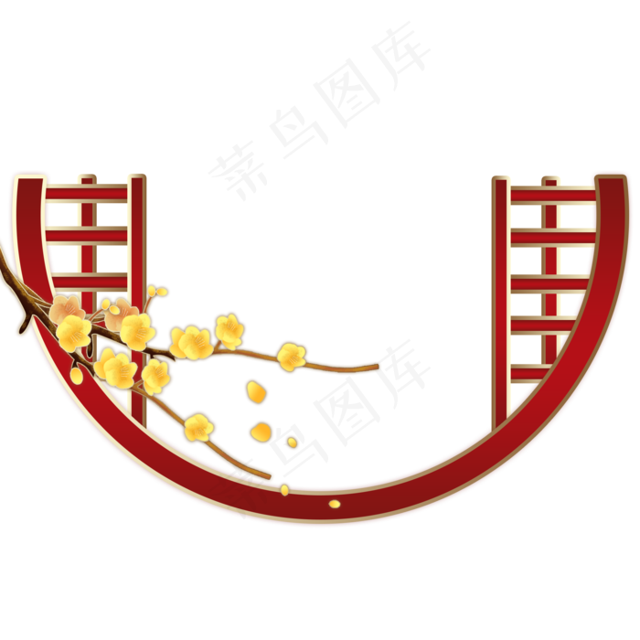 梅花黄色红框边框手绘,免抠元素