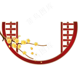 梅花黄色红框边框手绘,免抠元素