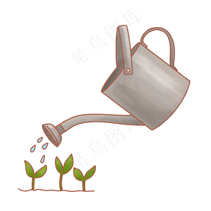 卡通水壶和树苗PNG免抠素材