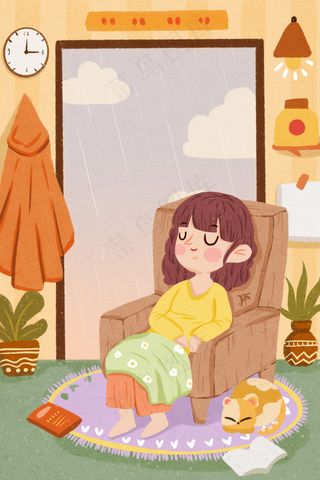 黄色小清新春困女孩