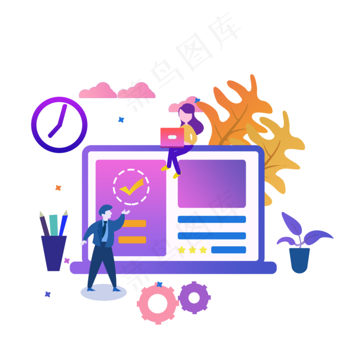 扁平风商务金融学习H5理财日常,免抠元素