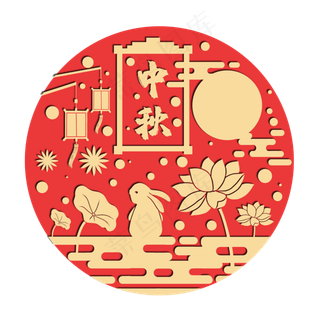 中秋红色玉兔剪纸可爱,免抠元素